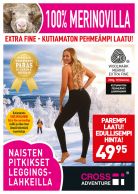 Cross Adventure, merinovillaiset naisten pitkikset leggings-lahkeilla, 100% merinovillaa